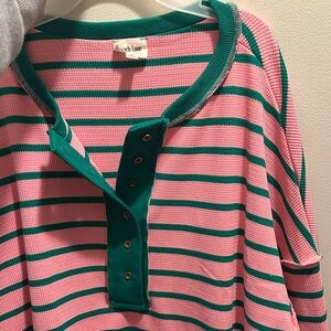 Peach Love California Pink and Green Striped Sweater
